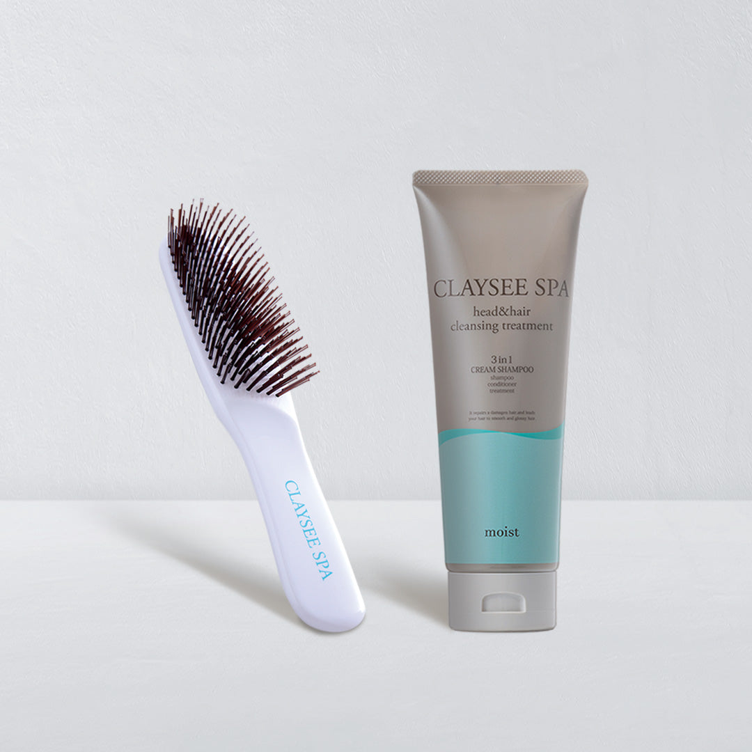 【20%OFF】クレイシースパ クリームシャンプー200g&ブラシセット(さらさらクールorしっとりモイスト)